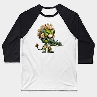 Armored Angry Lion Holding a Riffle Baseball T-Shirt